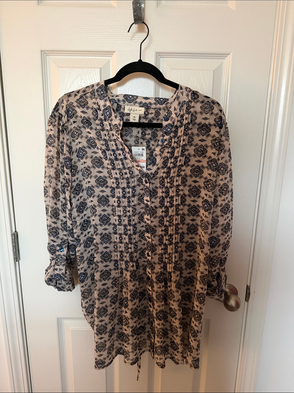 Style & Co. Pink Tunic with Navy Geometric Print